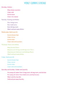 weekly cleaning schedule